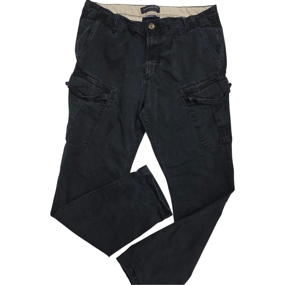 Aeropostale Mens Slim Cargo Pants 34x32 Black Stretch Cotton Utility Pockets...